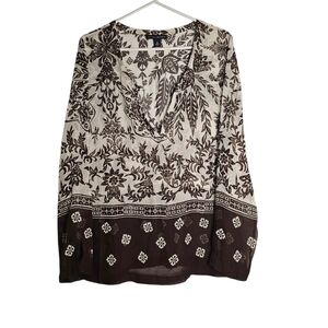 Banana Republic Vtg Women Sheer Silk Boho Floral Tunic Top Brown White M